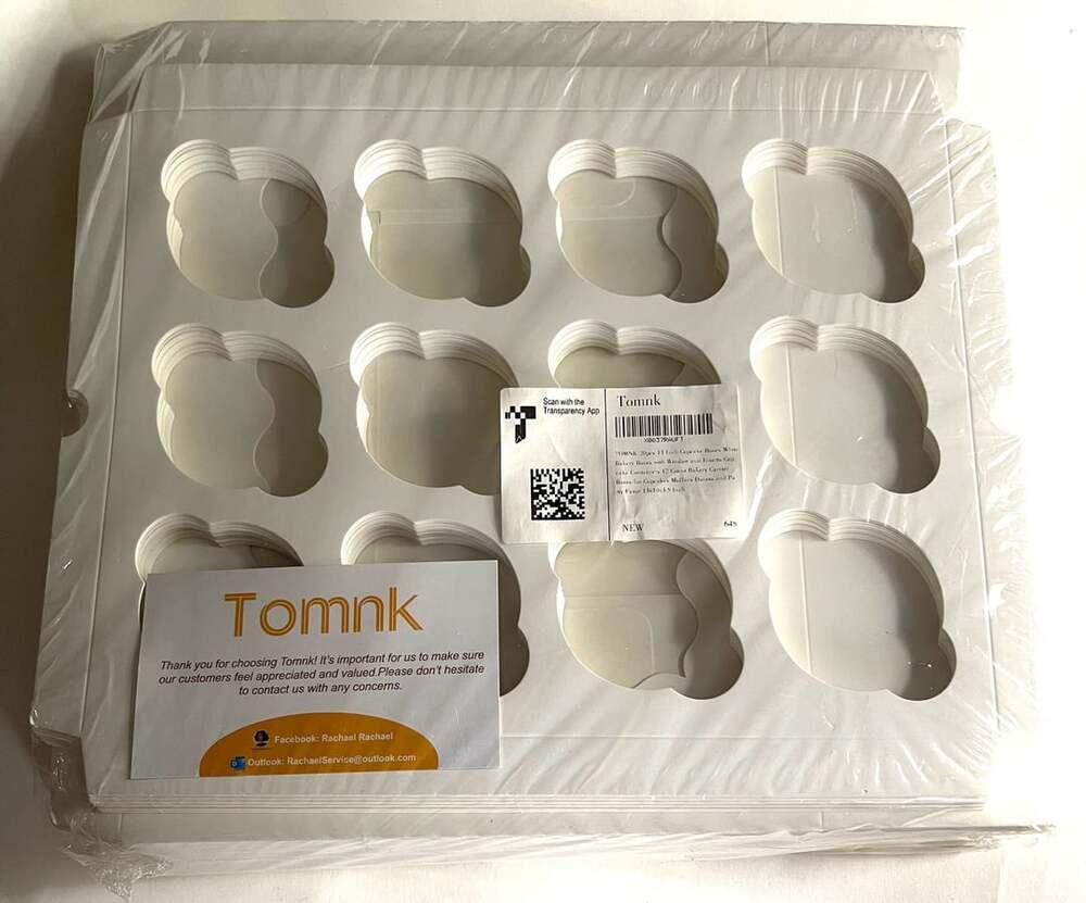 Tomnk 20pcs 13 Inch Cupcake Boxes White Bakery Boxes with Window and Inserts 12
